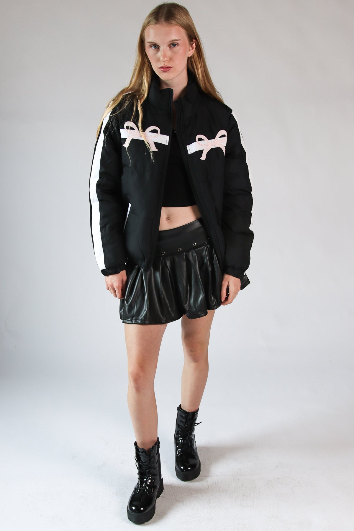 Bow Stripe Puffer Jacket