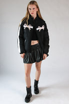 Bow Stripe Puffer Jacket