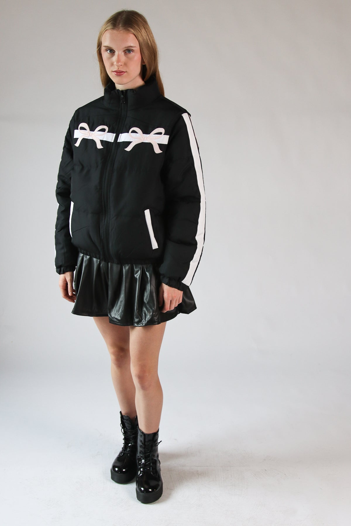 Bow Stripe Puffer Jacket