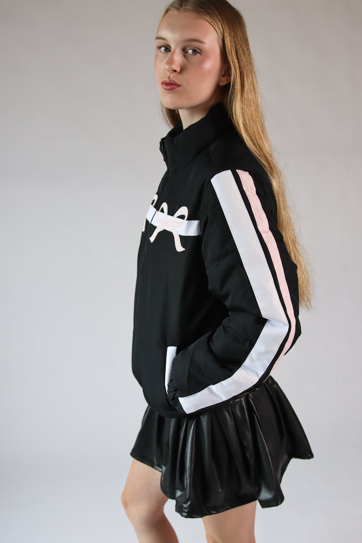 Bow Stripe Puffer Jacket