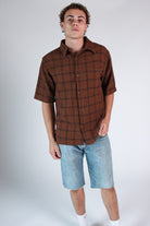 Brown Check Woven Knit Button Up Shirt