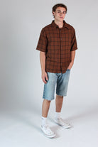 Brown Check Woven Knit Button Up Shirt