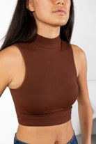 Brown Mock Neck Crop Tank
