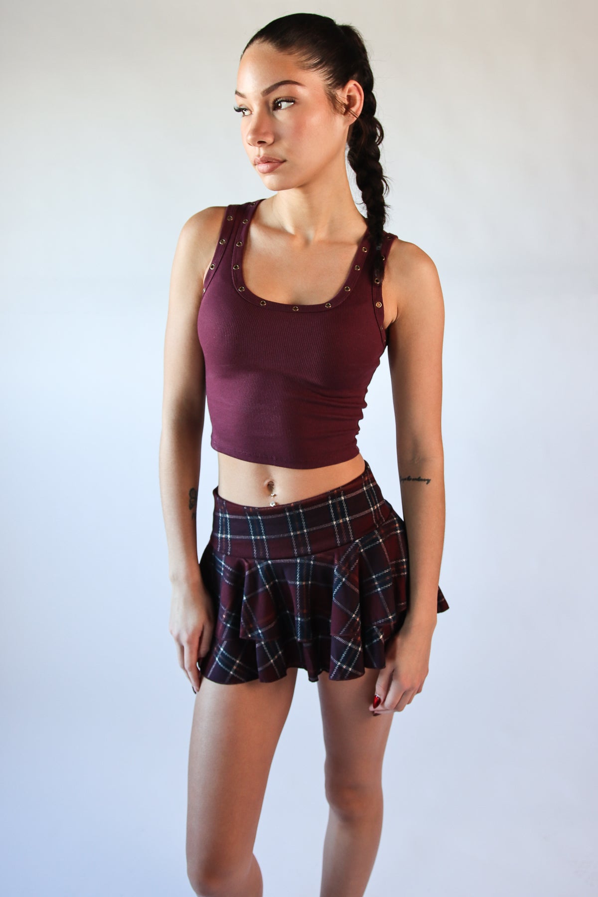 Brushed Plaid Tiered Mini Skort