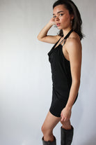 Buckle Halter Mini Dress