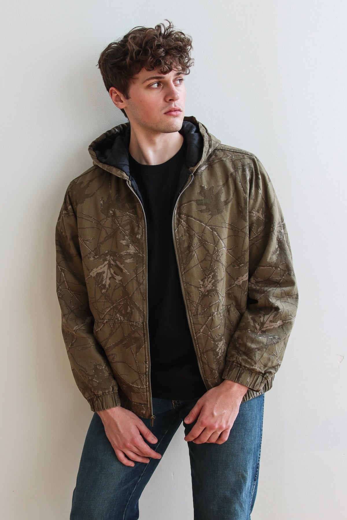 Camo Quilted Lining Zip-Up Hoodie