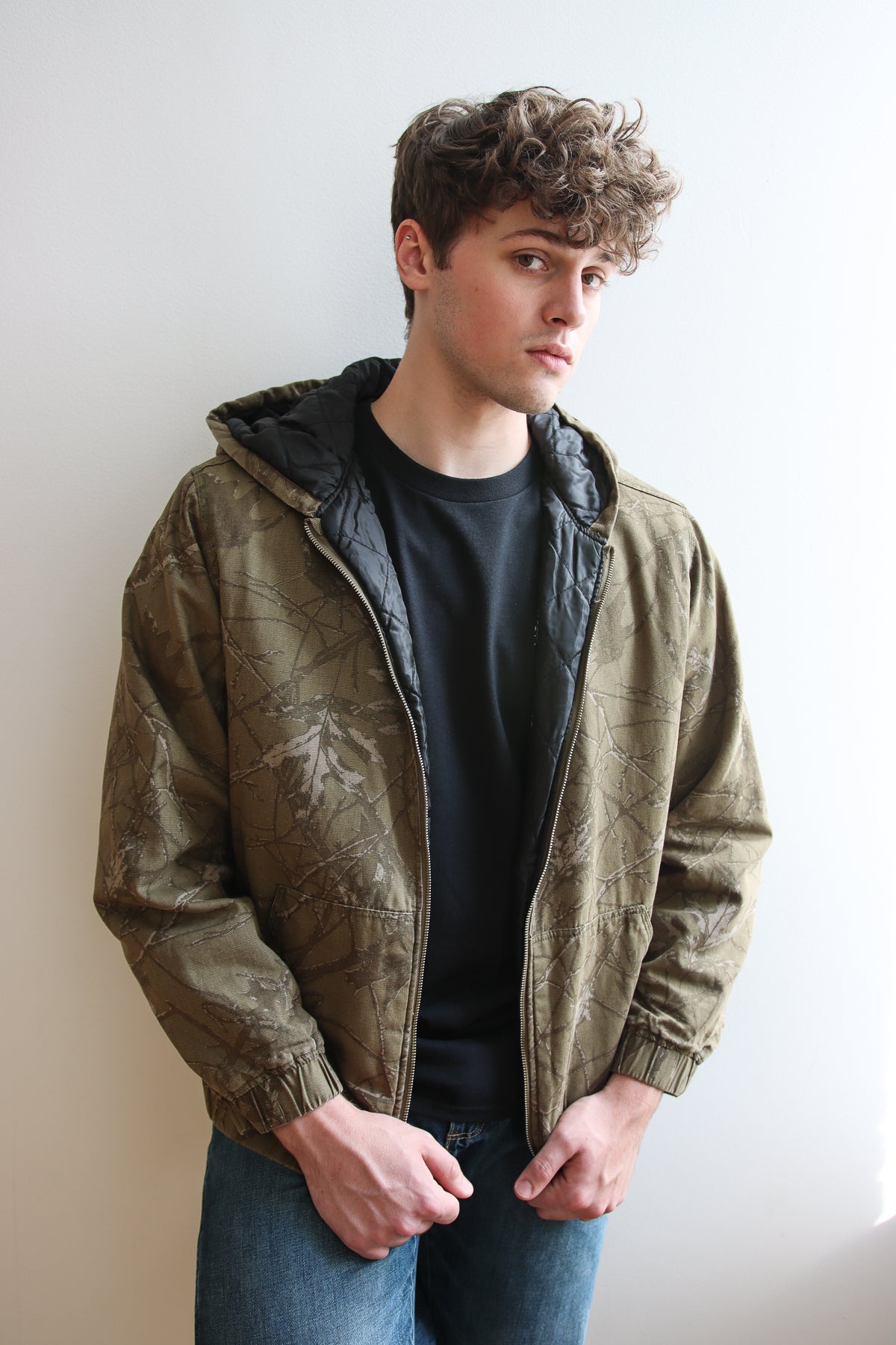Camo Quilted Lining Zip-Up Hoodie