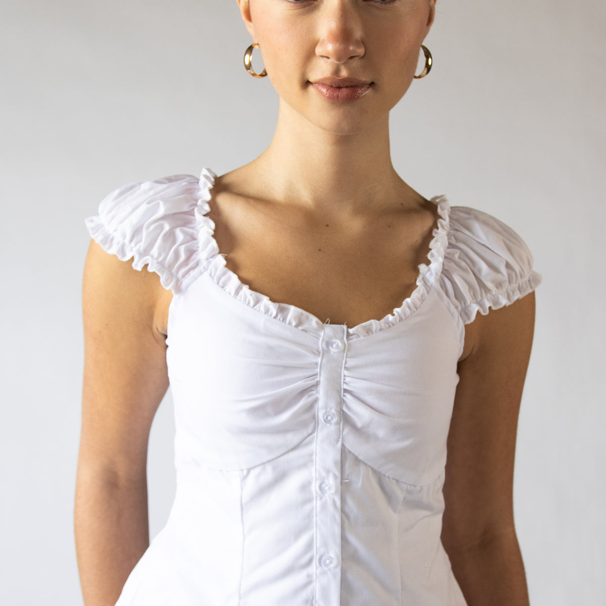 Cap Sleeve Ruffle Trim Button Up Top – Ragstock
