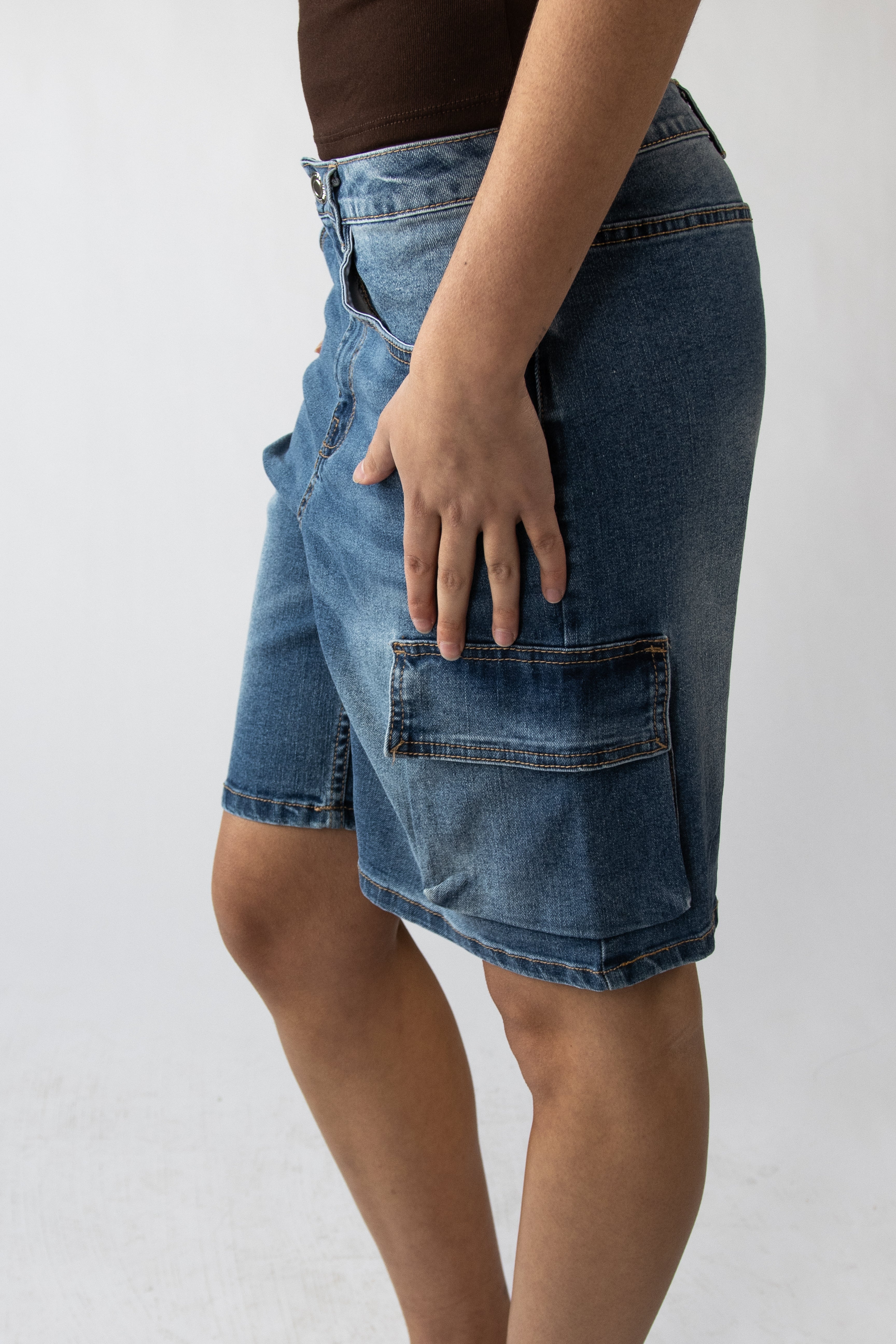 Stretch Denim Cargo Jorts