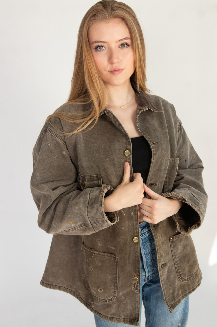 Vintage Distressed Olive Carhartt Chore Coat (1990s)