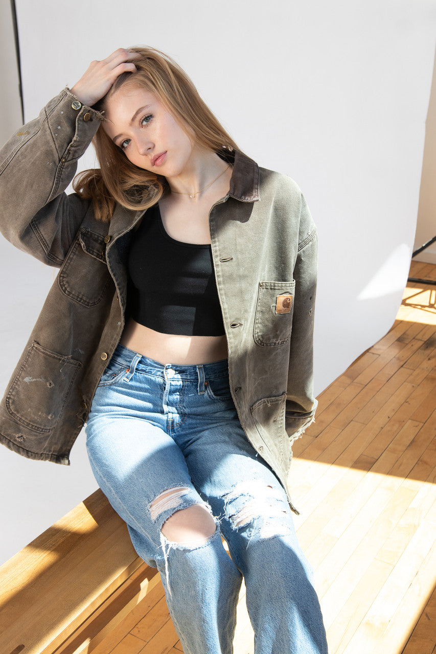 Vintage Distressed Olive Carhartt Chore Coat (1990s)