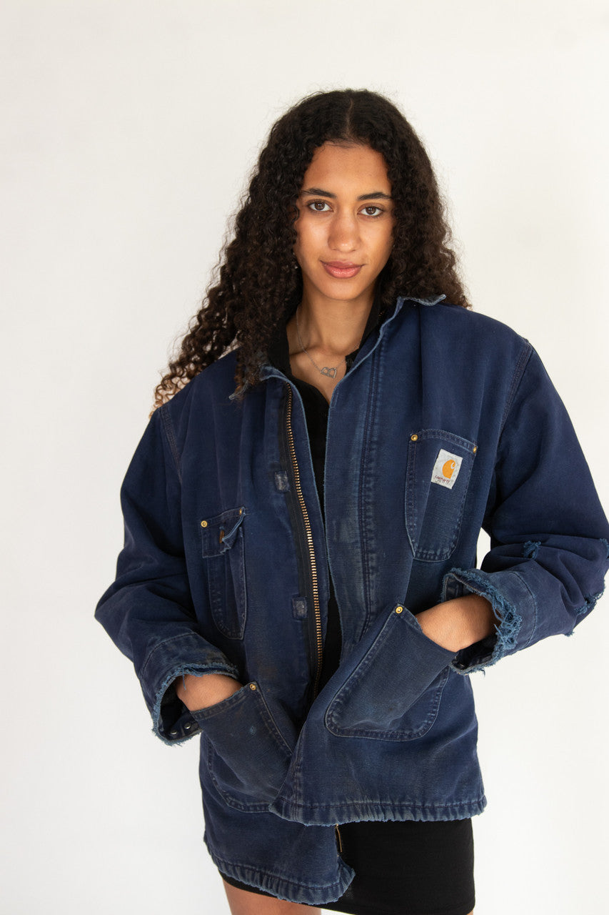 Vintage Distressed Blue Carhartt Chore Coat (1990s)