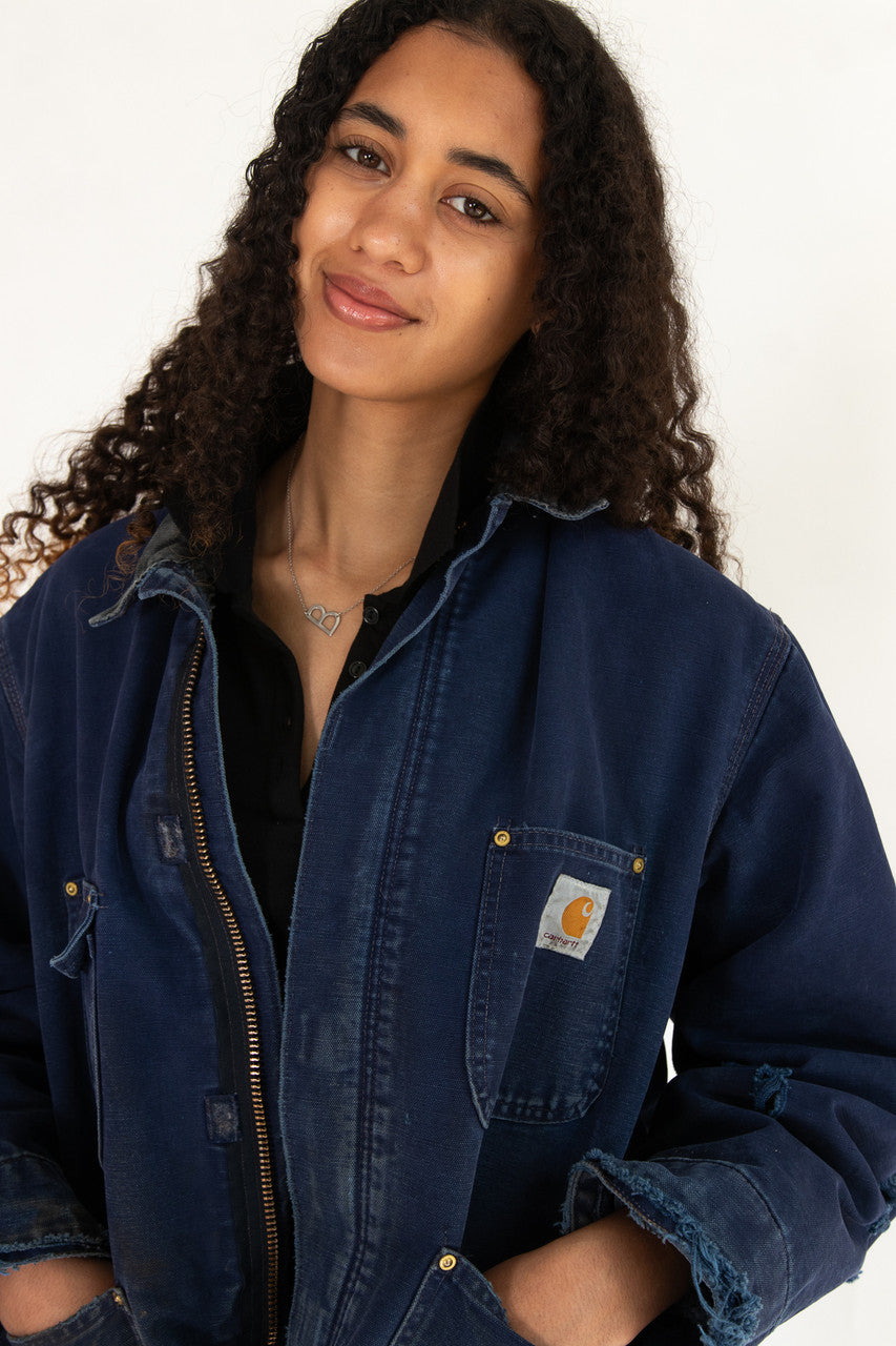 Vintage Distressed Blue Carhartt Chore Coat (1990s)