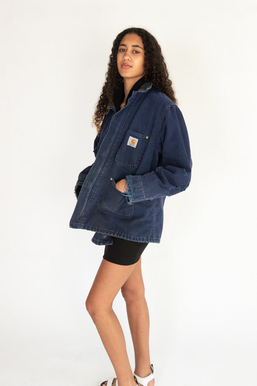 Vintage Distressed Blue Carhartt Chore Coat (1990s)