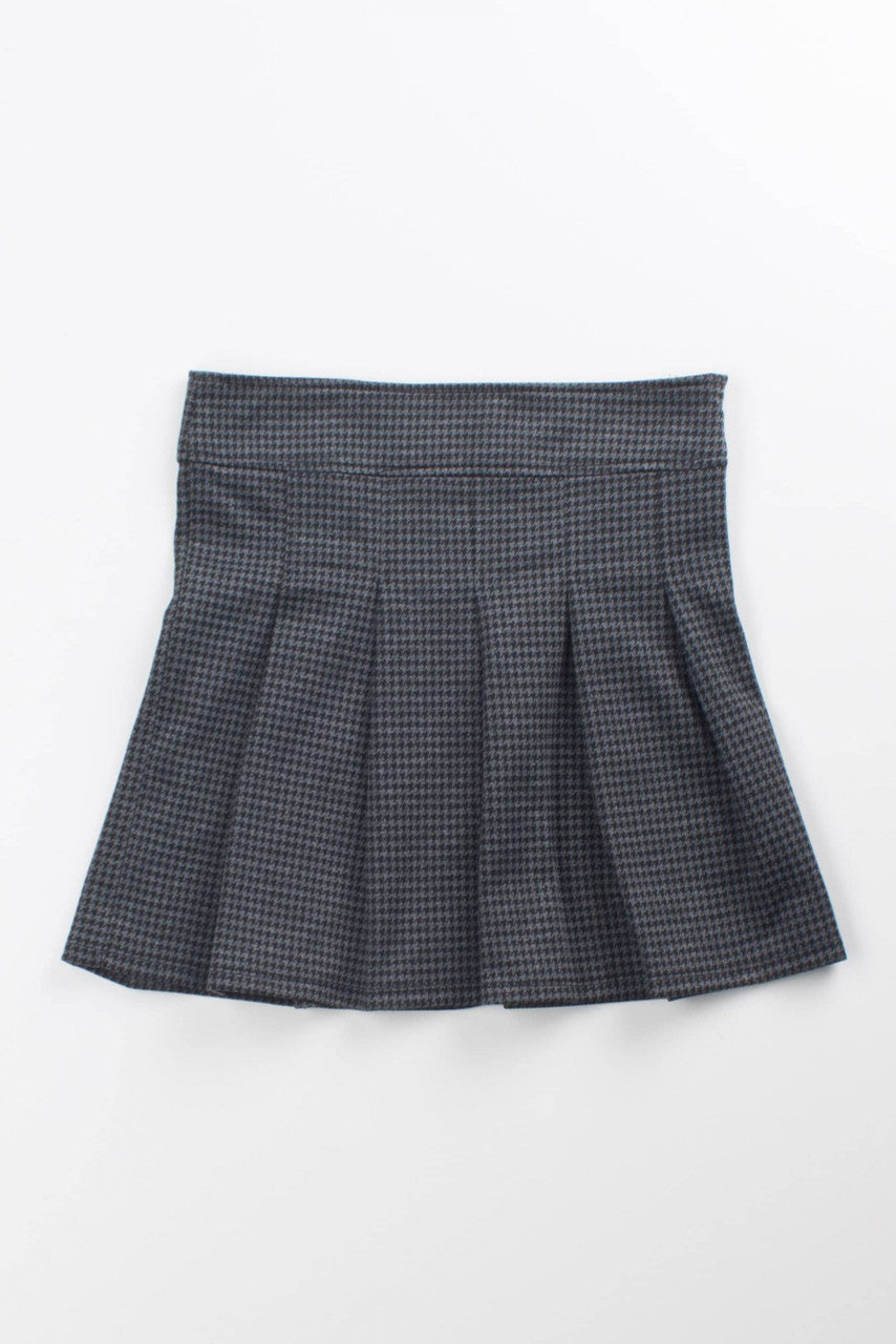 Charcoal Houndstooth Pleated Skirt