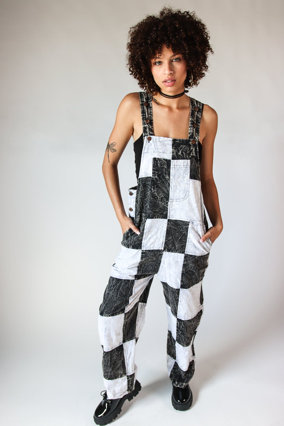 Checkered Patchwork Overalls