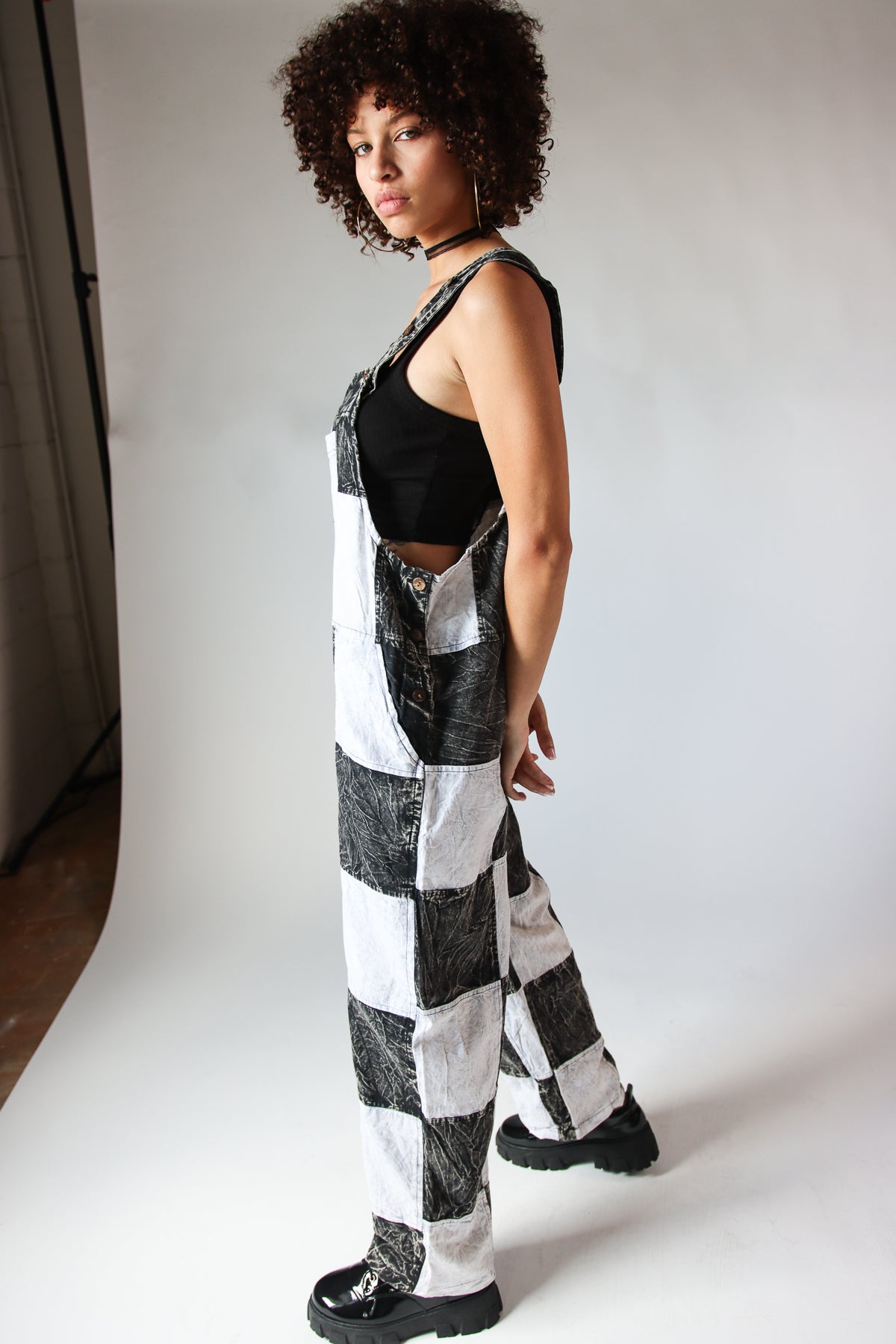 Checkered Patchwork Overalls