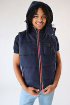 Contrast Seam Removable Hood Puffer Vest