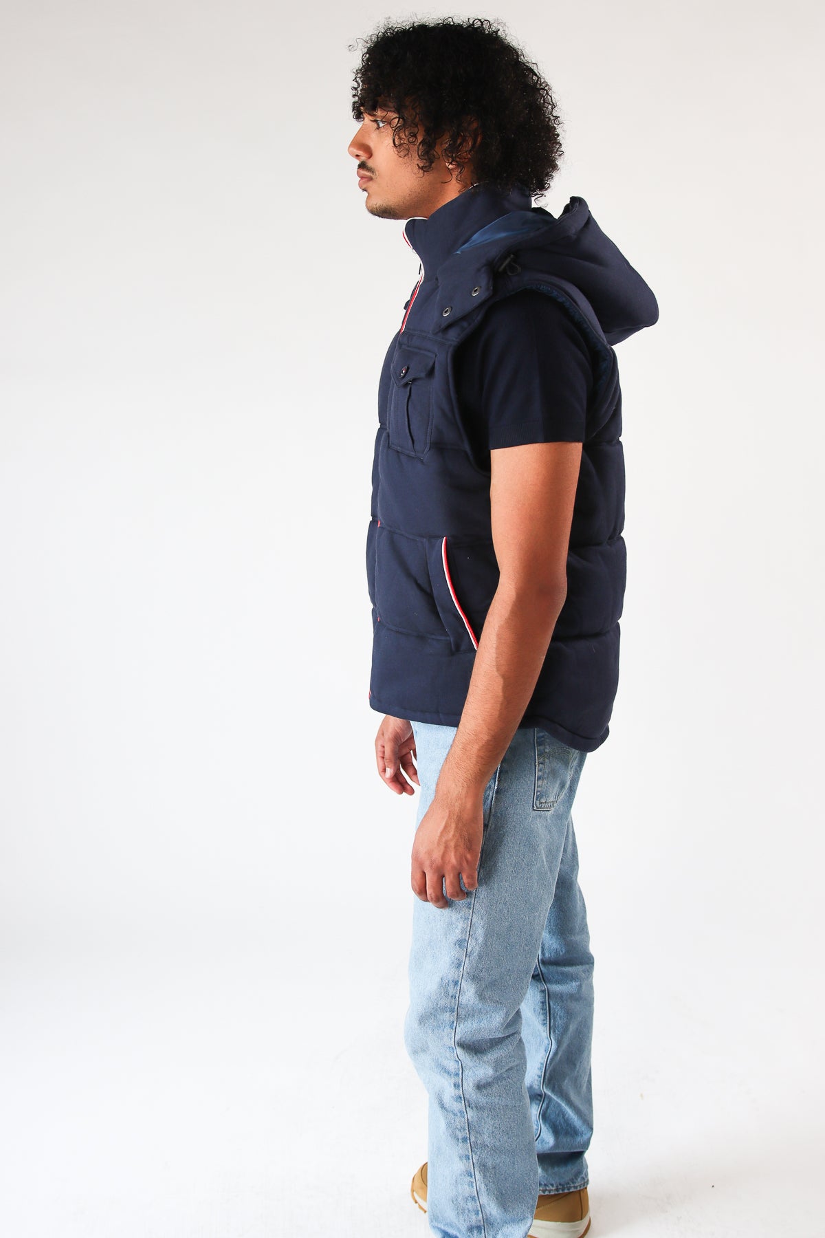 Contrast Seam Removable Hood Puffer Vest