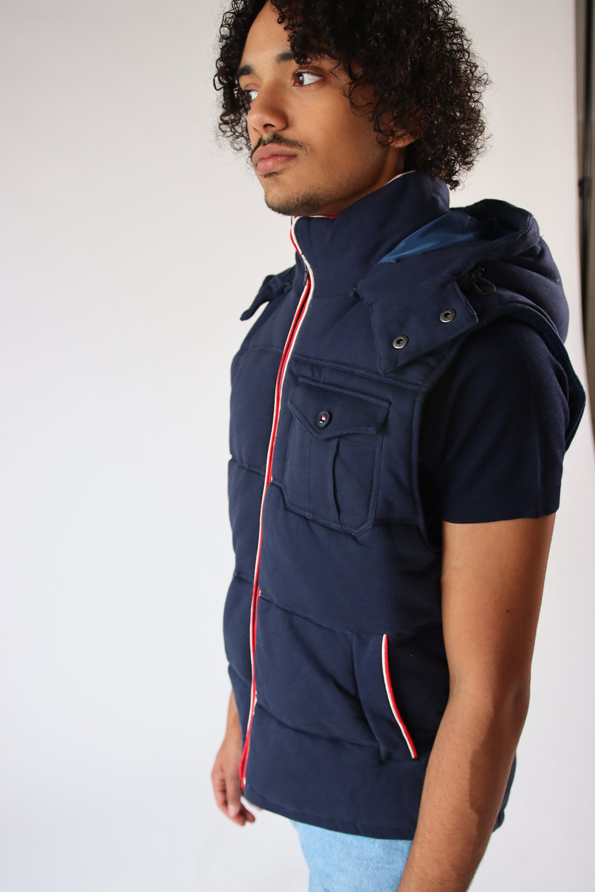 Contrast Seam Removable Hood Puffer Vest