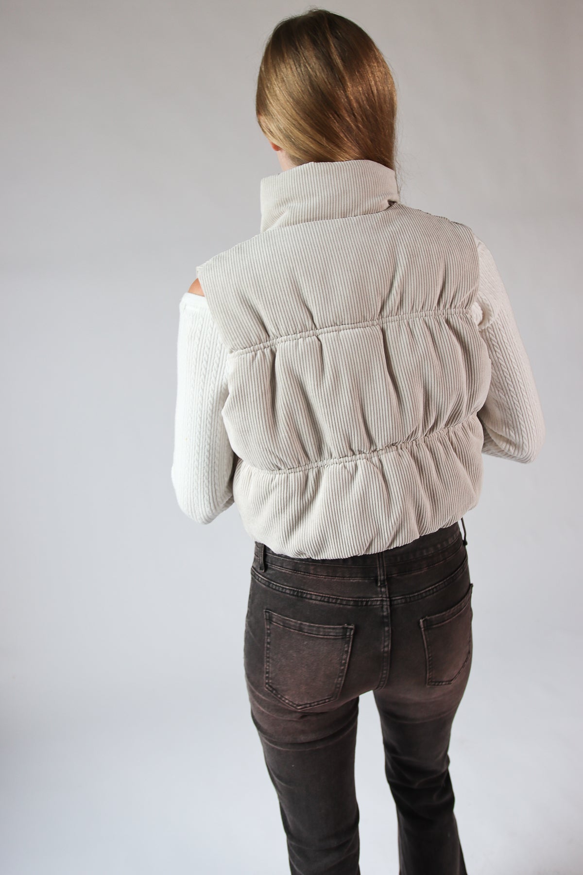 Corduroy Puffer Vest Beige