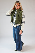 Corduroy Puffer Vest Olive