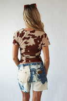 Mesh Cow Print Asymmetrical Hem Tee