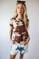 Mesh Cow Print Asymmetrical Hem Tee