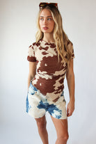 Mesh Cow Print Asymmetrical Hem Tee