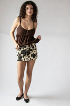 Cow Print Denim Mini Skirt