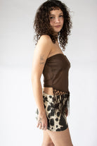 Cow Print Denim Mini Skirt