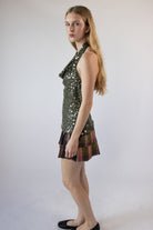 Sequin Halter Cowl Neck