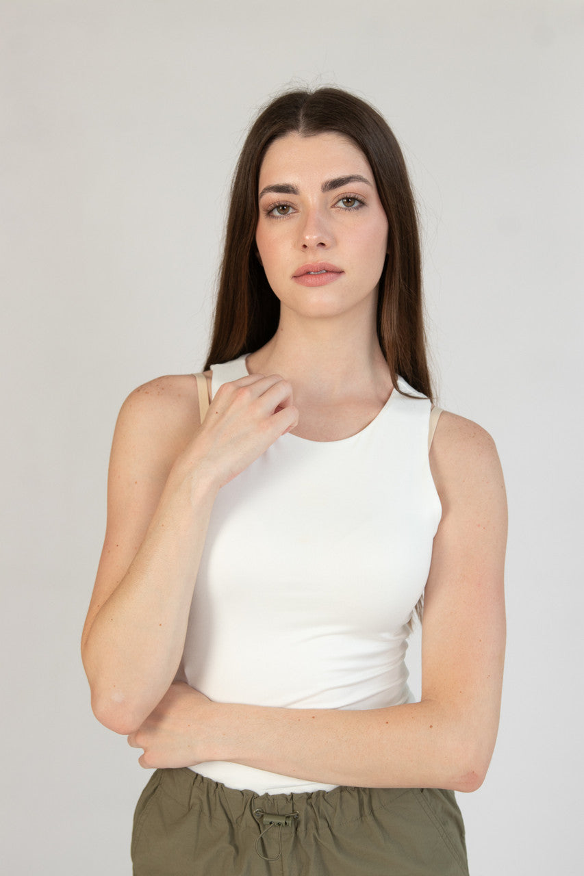 White Doubled Layered Tank Bodysuit