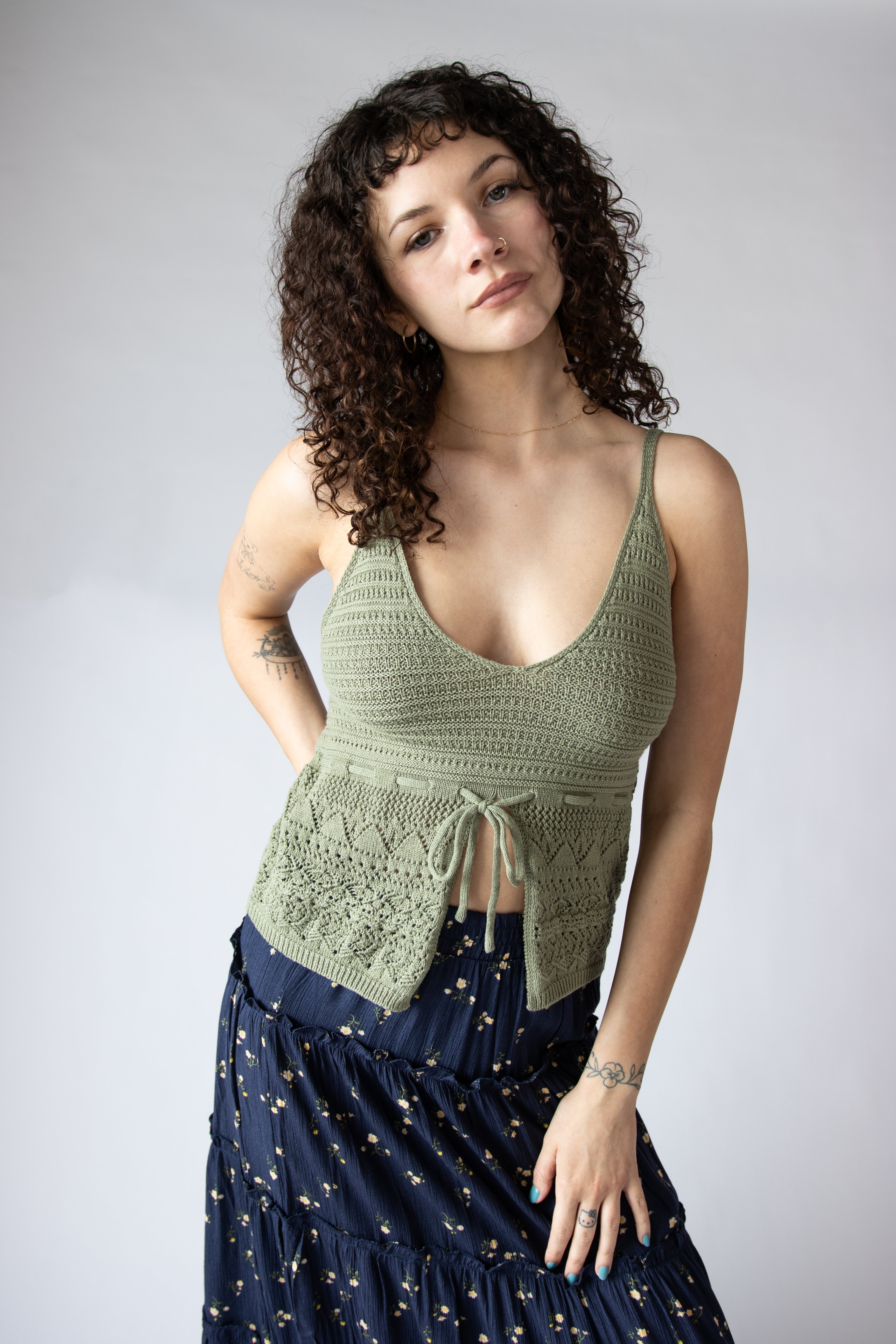 Pointelle Knit Flyaway Tank Top