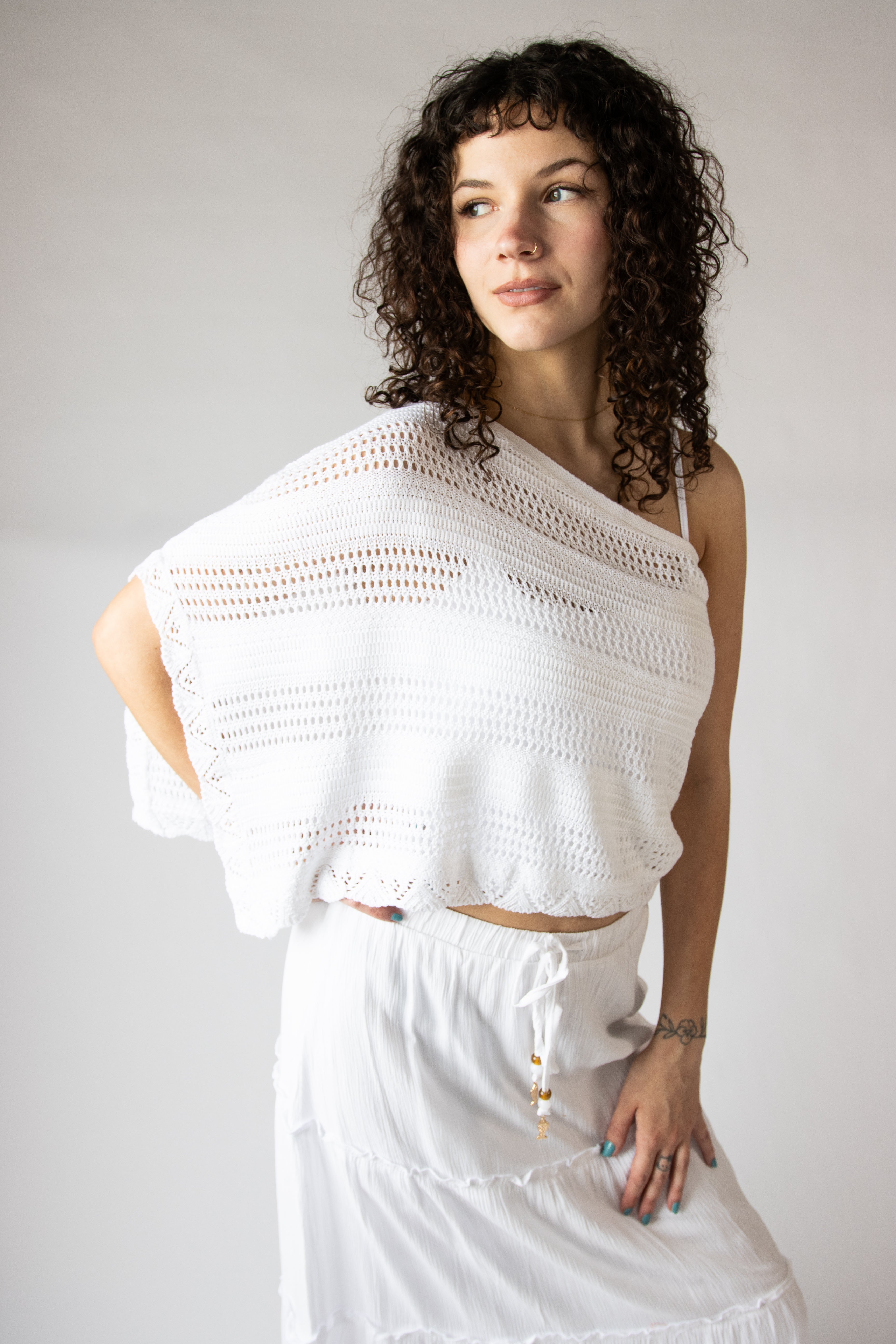 Mixed Knit Sweater Poncho