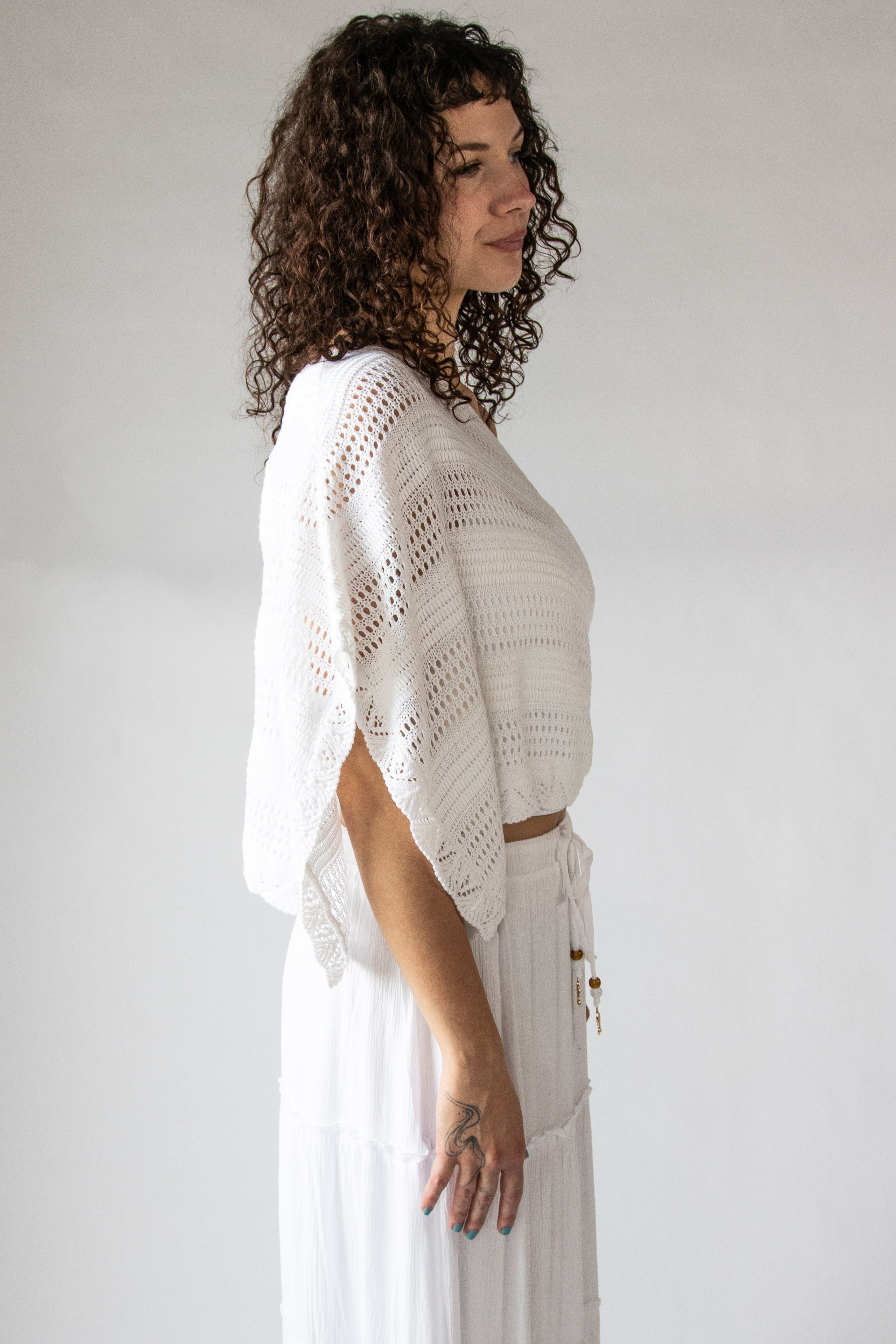 Mixed Knit Sweater Poncho