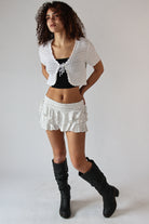 Tie Front Pointelle Crochet Top