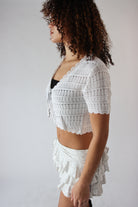 Tie Front Pointelle Crochet Top