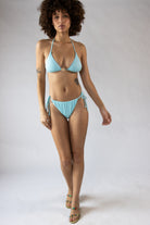 Ribbed String Bikini Bottom - Light Blue