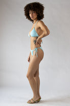 Ribbed String Bikini Bottom - Light Blue
