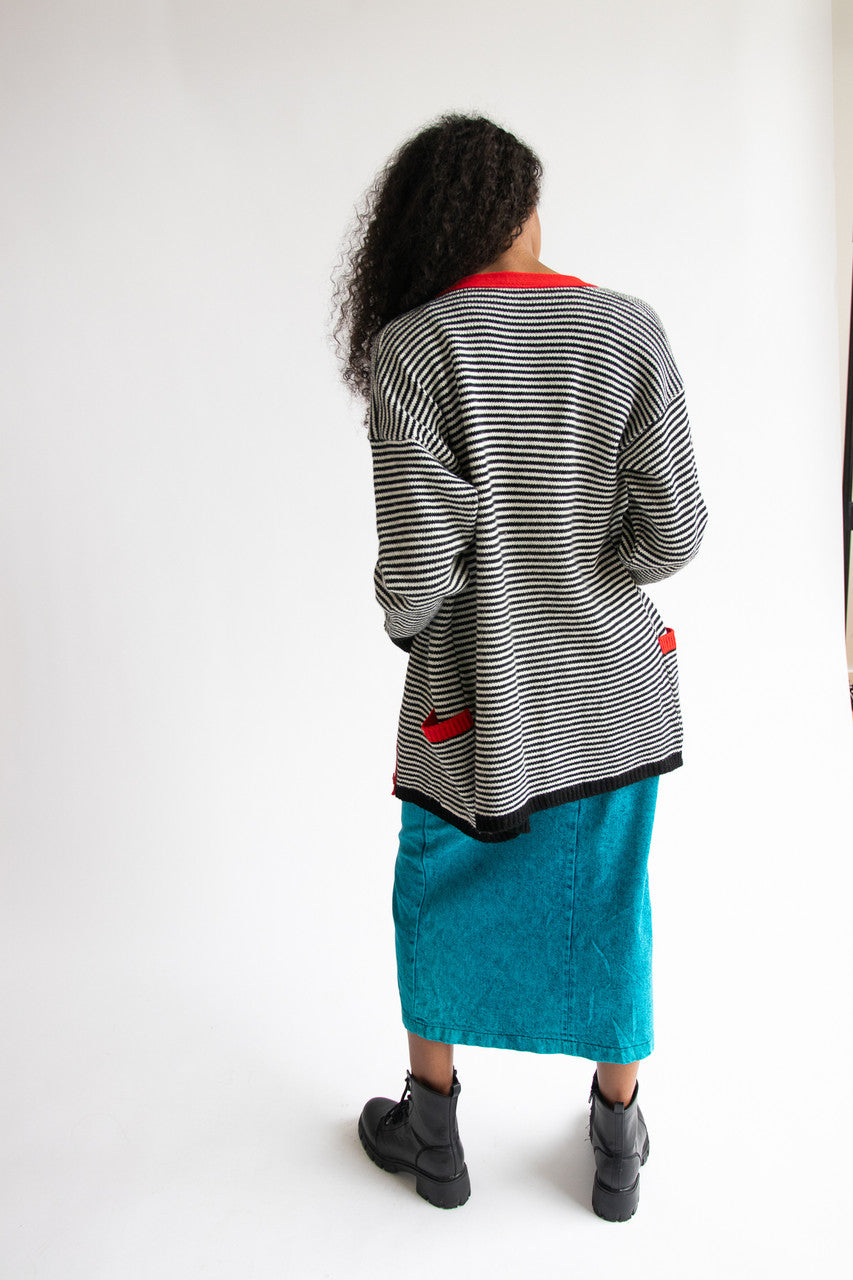 Vintage Black & White Stripe Cardigan Sweater (1980s)