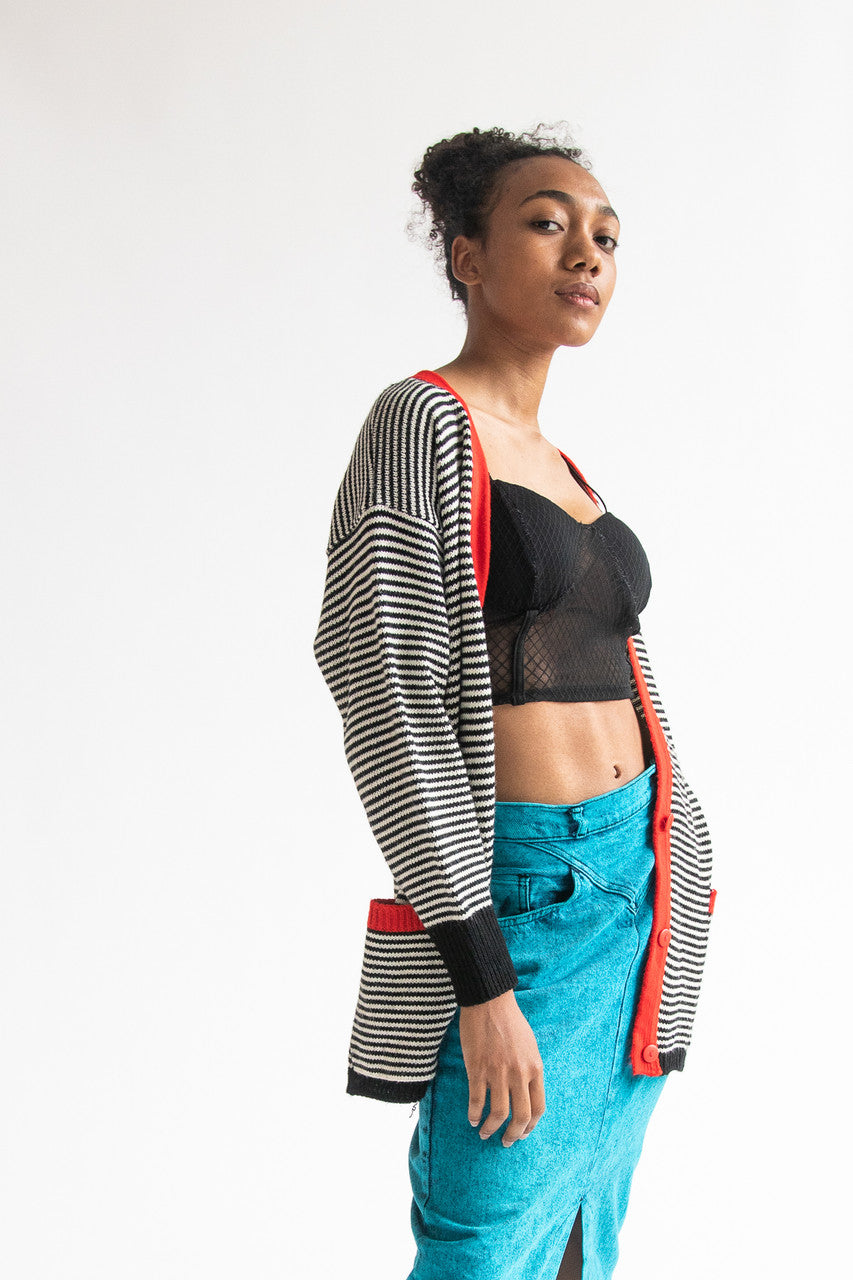 Vintage Black & White Stripe Cardigan Sweater (1980s)