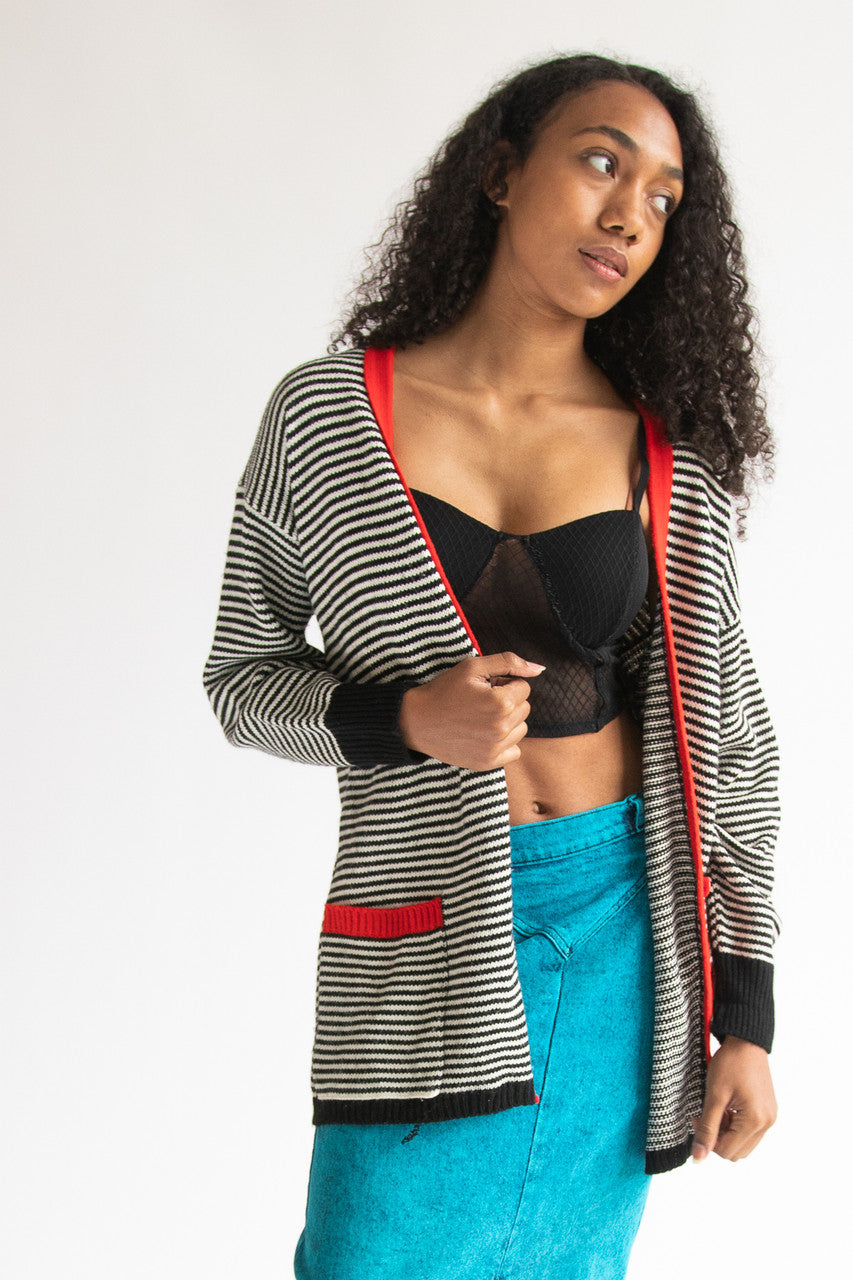 Vintage Black & White Stripe Cardigan Sweater (1980s)