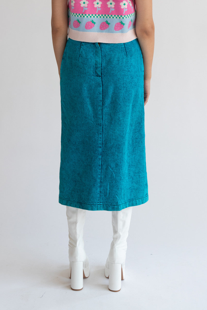 Vintage Sundance Blue Denim Midi Skirt (1990s)