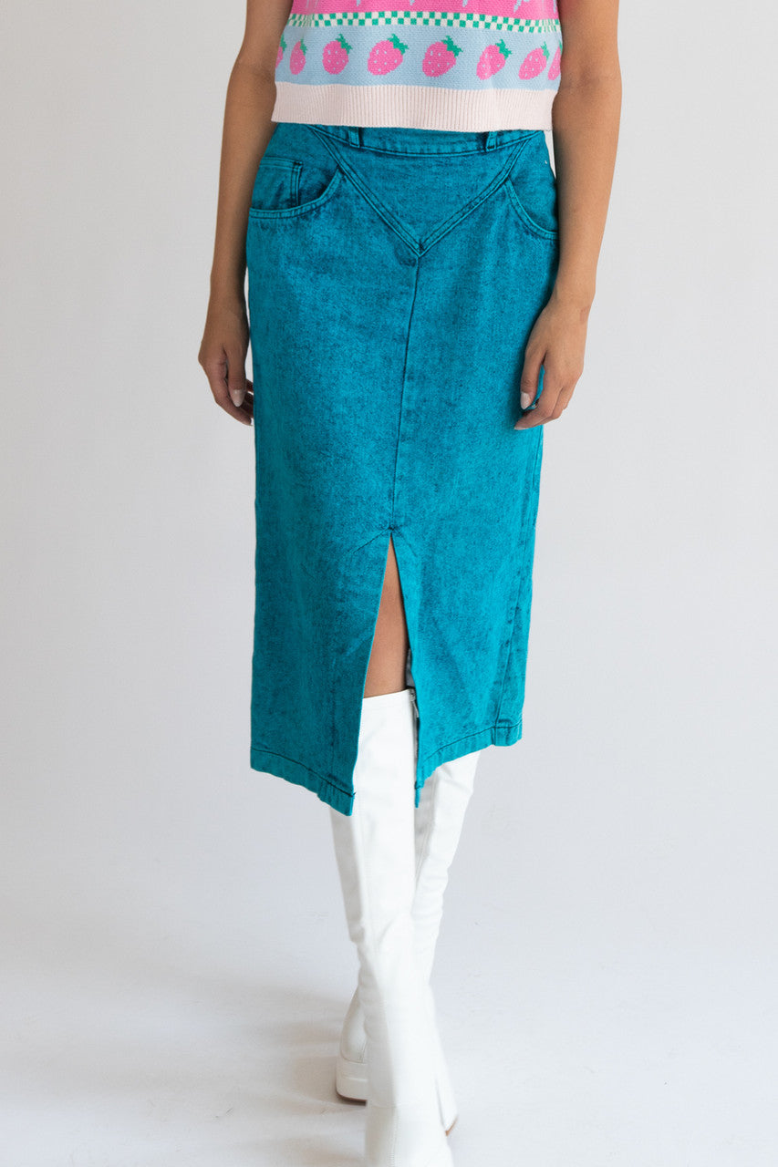Vintage Sundance Blue Denim Midi Skirt (1990s)