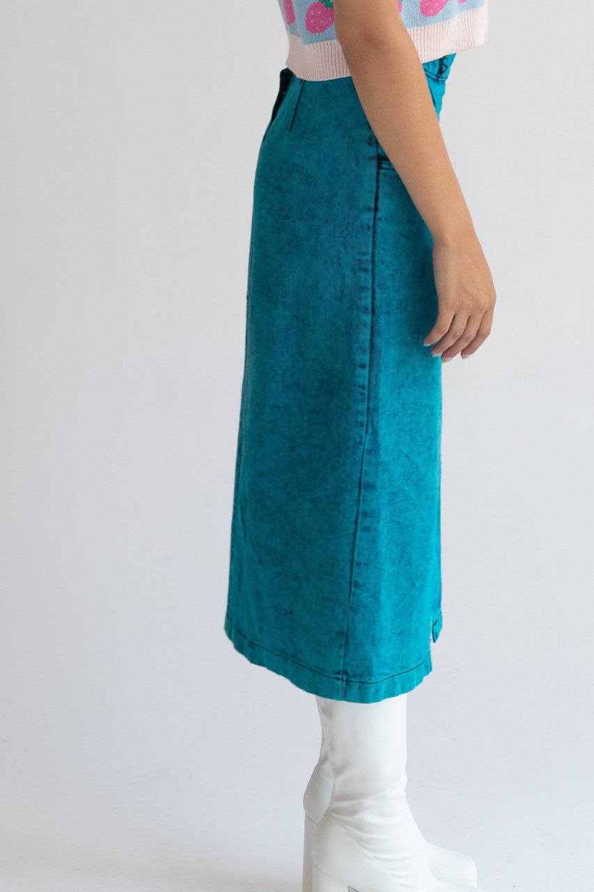 Vintage Sundance Blue Denim Midi Skirt (1990s)