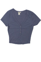 Blue Deep V Ribbed Snap