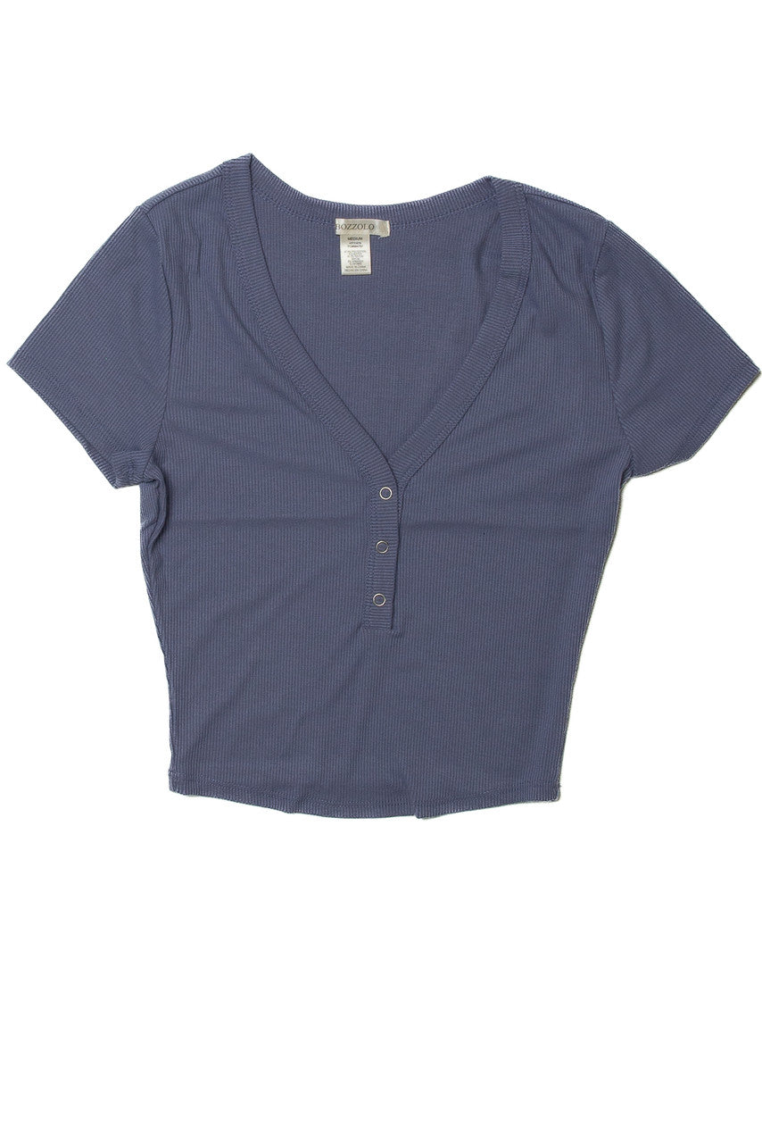 Blue Deep V Ribbed Snap