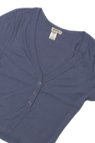 Blue Deep V Ribbed Snap