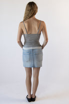 Round Sequin Trim Denim Skirt